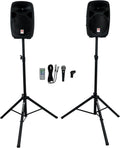 Dual 10" Powered Speakers PA System with Bluetooth, Mic, Stands W194854