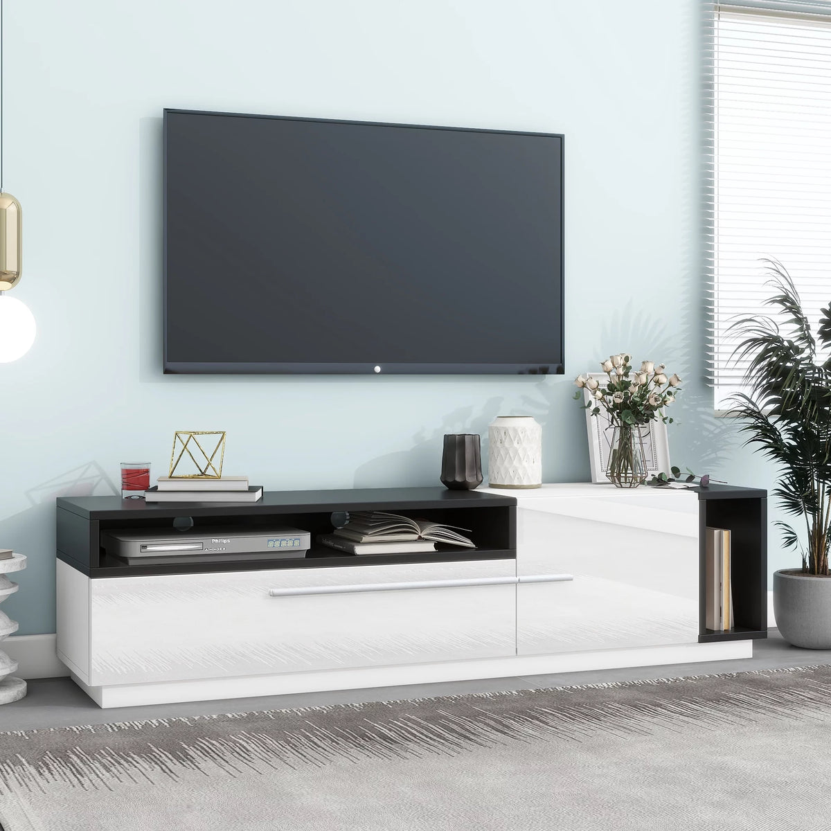 White High Gloss TV Stand with Storage Drawer Y301
