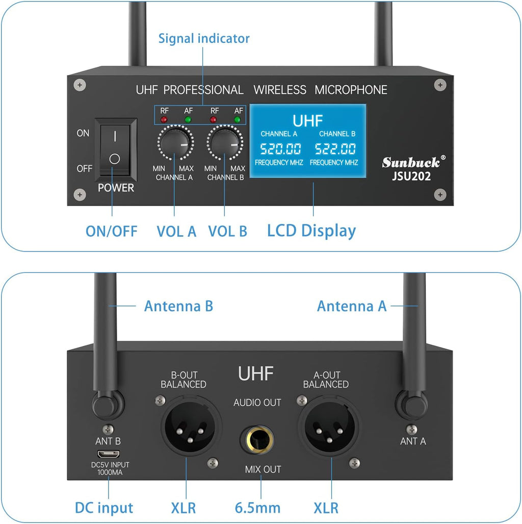 Portable Wireless UHF Karaoke Microphone with 2 Handheld Mics, 280ft Range, Pack of 2 C3856