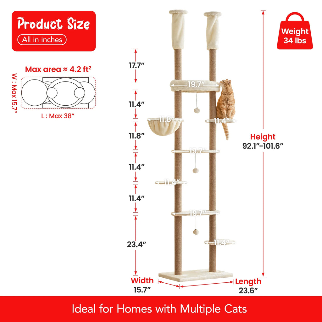 Beige Adjustable Height Cat Tree with Hammock Y16216