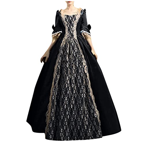 Women Renaissance Medieval Maxi Lace up Dress Vintage Half sleeve I3936