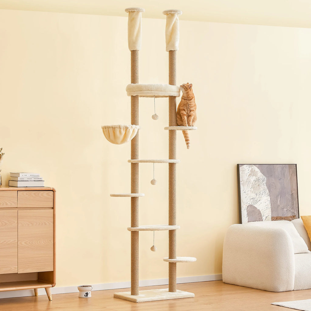 Beige Adjustable Height Cat Tree with Hammock Y16216