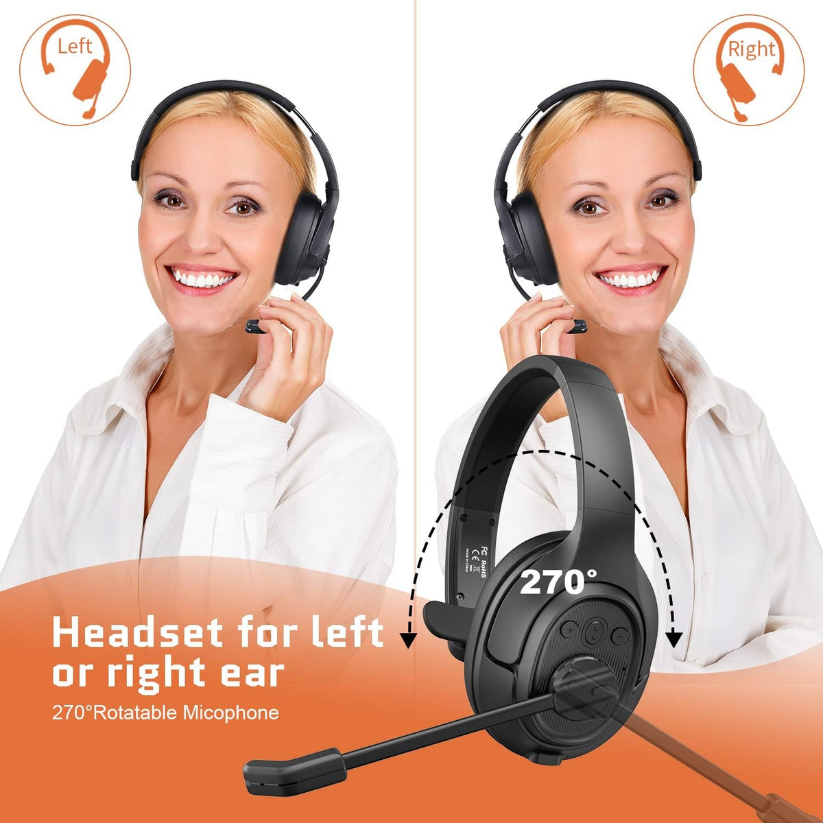 Noise Canceling Trucker Bluetooth Headset with Microphone Pack of 2 C26725