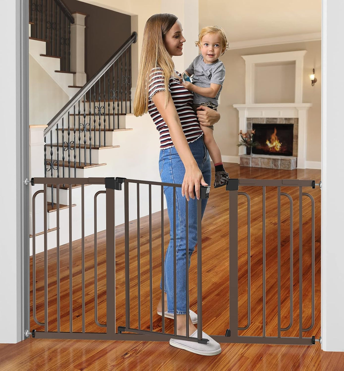 White Adjustable Walk Through Baby Gate X279