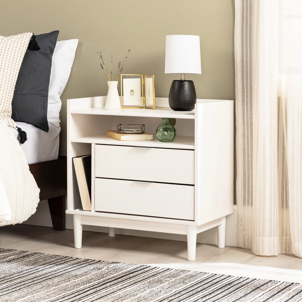 White 2-Drawer Wood Nightstand S290