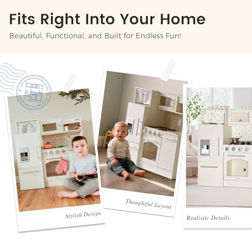 Wooden Play Kitchen with Sink, Stove, Microwave and Storage V4156
