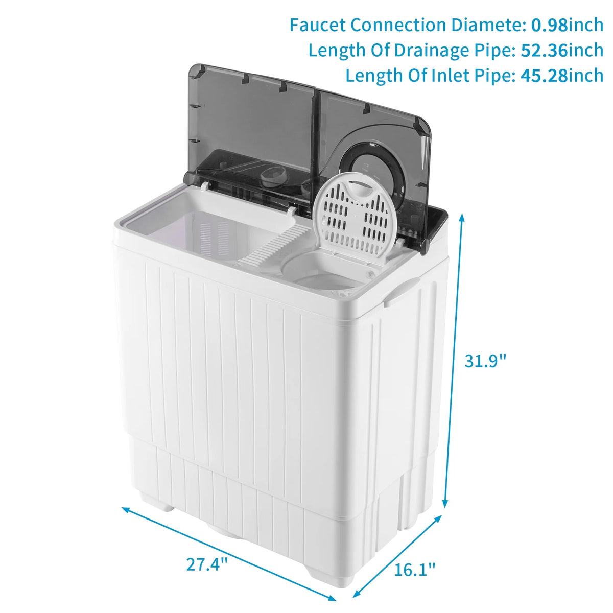 Semi-automatic Twin Tub Washing Machine with Built-in Drain Pump, White&Black S817