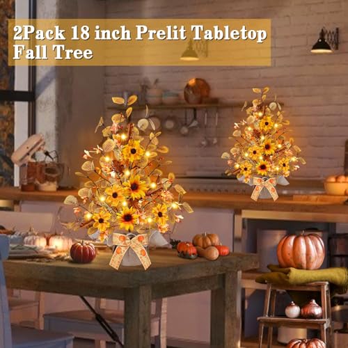 2 Pack Fall Tabletop Tree with 48 LED Battery Operated 18 Inch Q8603
