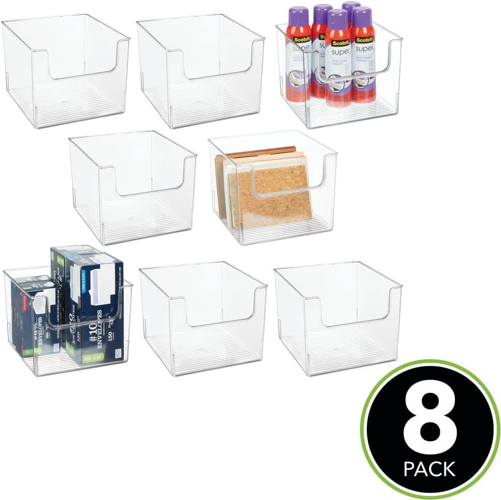 Clear 8 Pack Plastic Storage Organizer Bin Basket C935