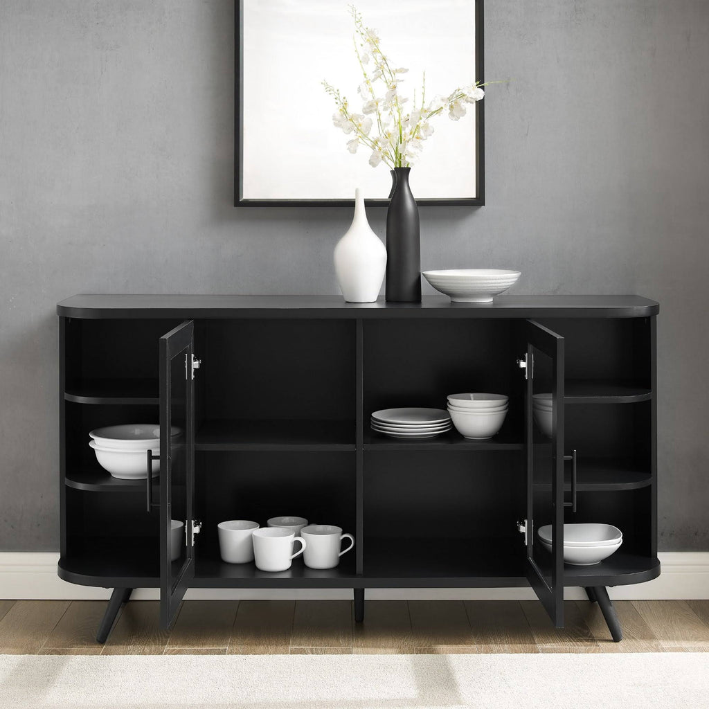 Dark Walnut Curved Edge Glass Door Sideboard I21768