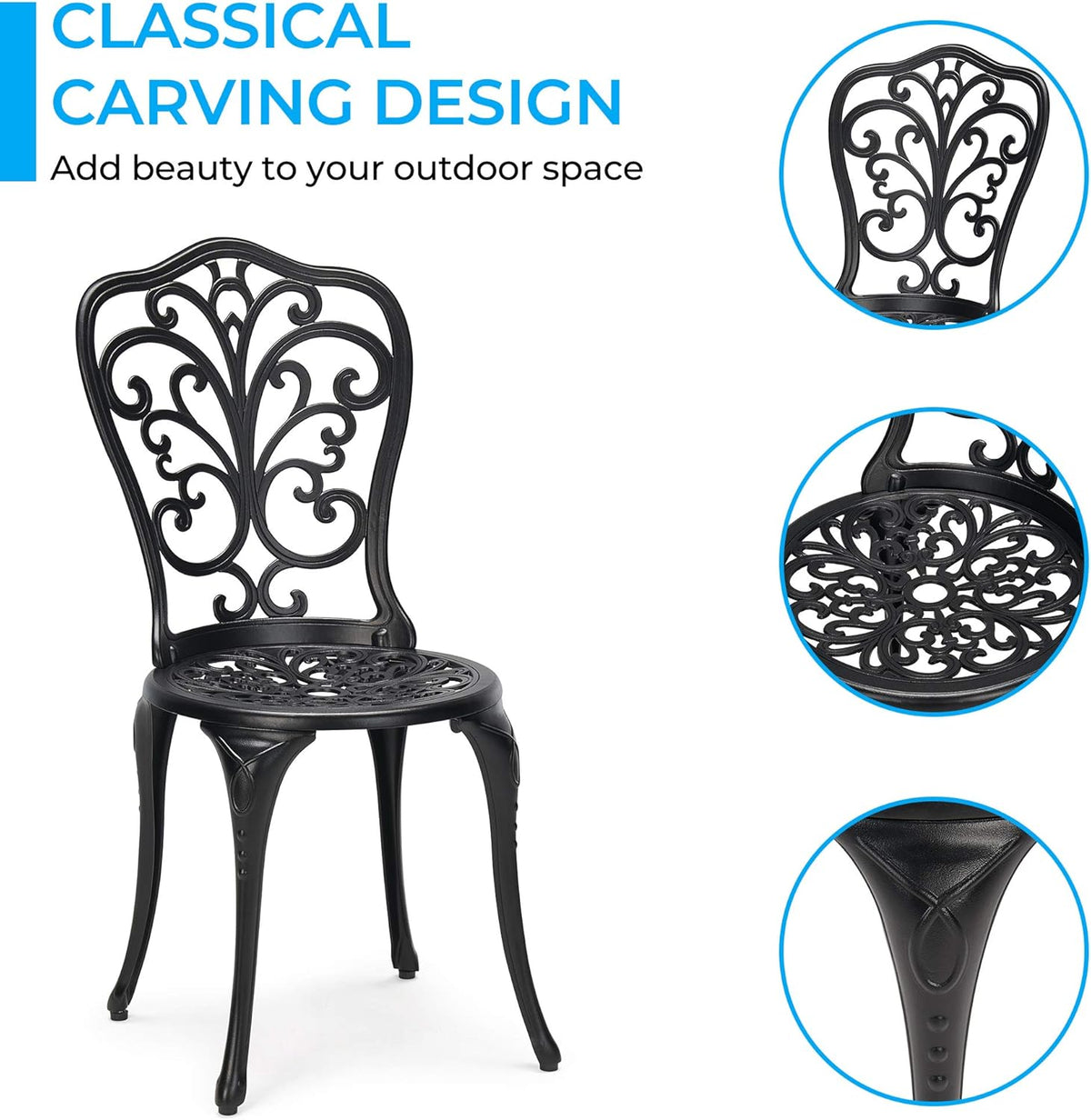 3-Piece Cast Aluminum Patio Bistro Set Black W646981