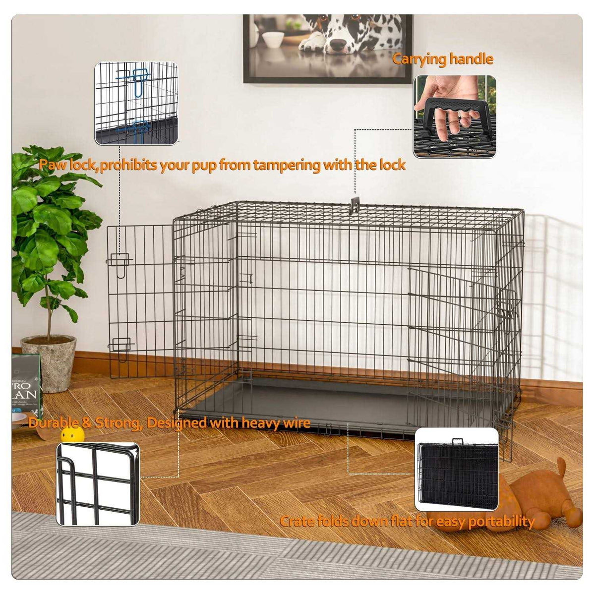 42 Inch Double-Door Folding Dog Crate with Divider Panel U51127