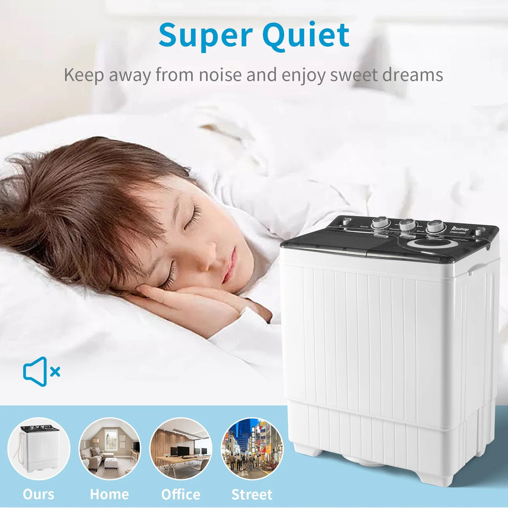 Semi-automatic Twin Tub Washing Machine with Built-in Drain Pump, White&Black S817