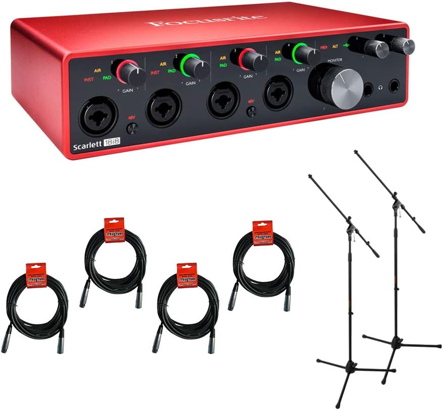 USB Audio Interface with Microphone Stand & XLR Cable Bundle W148234