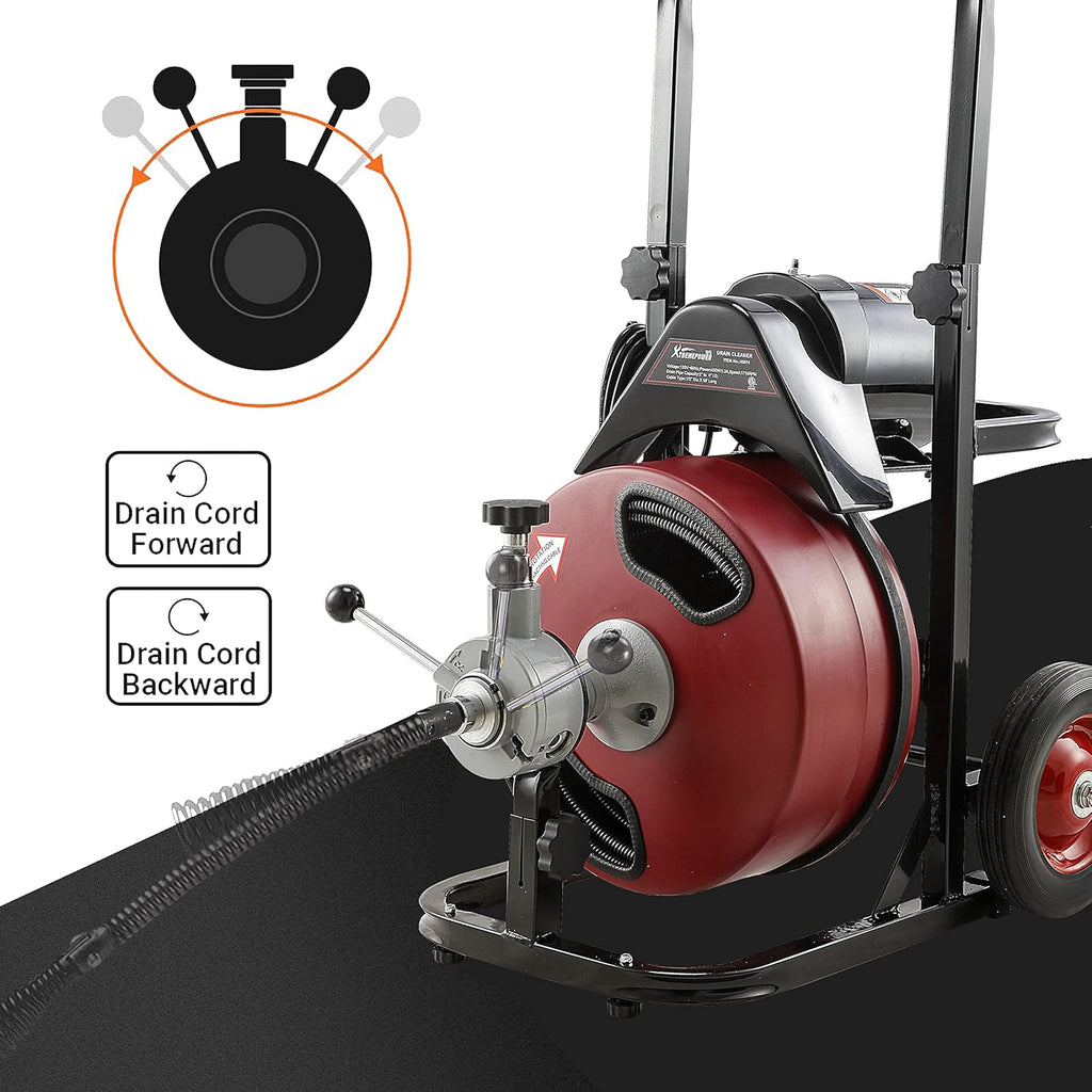50-Feet Long 1/2 Cable Drain Auger Cleaner with Cutter Set & Foot Switch V180408