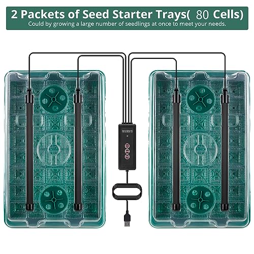2 Pack 80 Cells Seed Starter Tray with Grow Light and Humidity Dome G32540