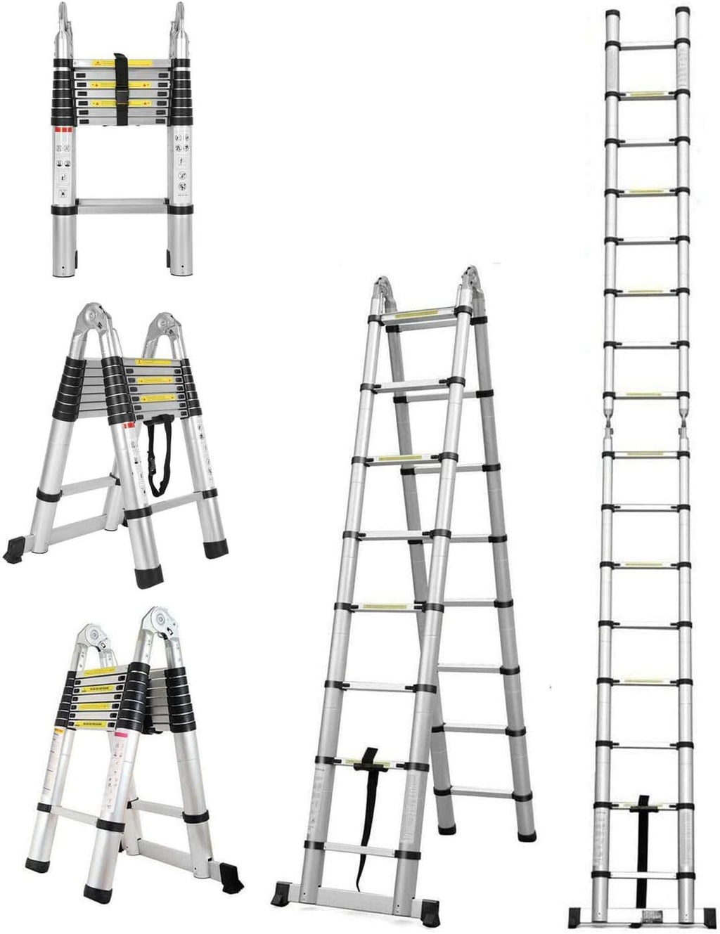 16.5FT/5M Telescopic Aluminum Extension Ladder with Slip-Proof Feet S625