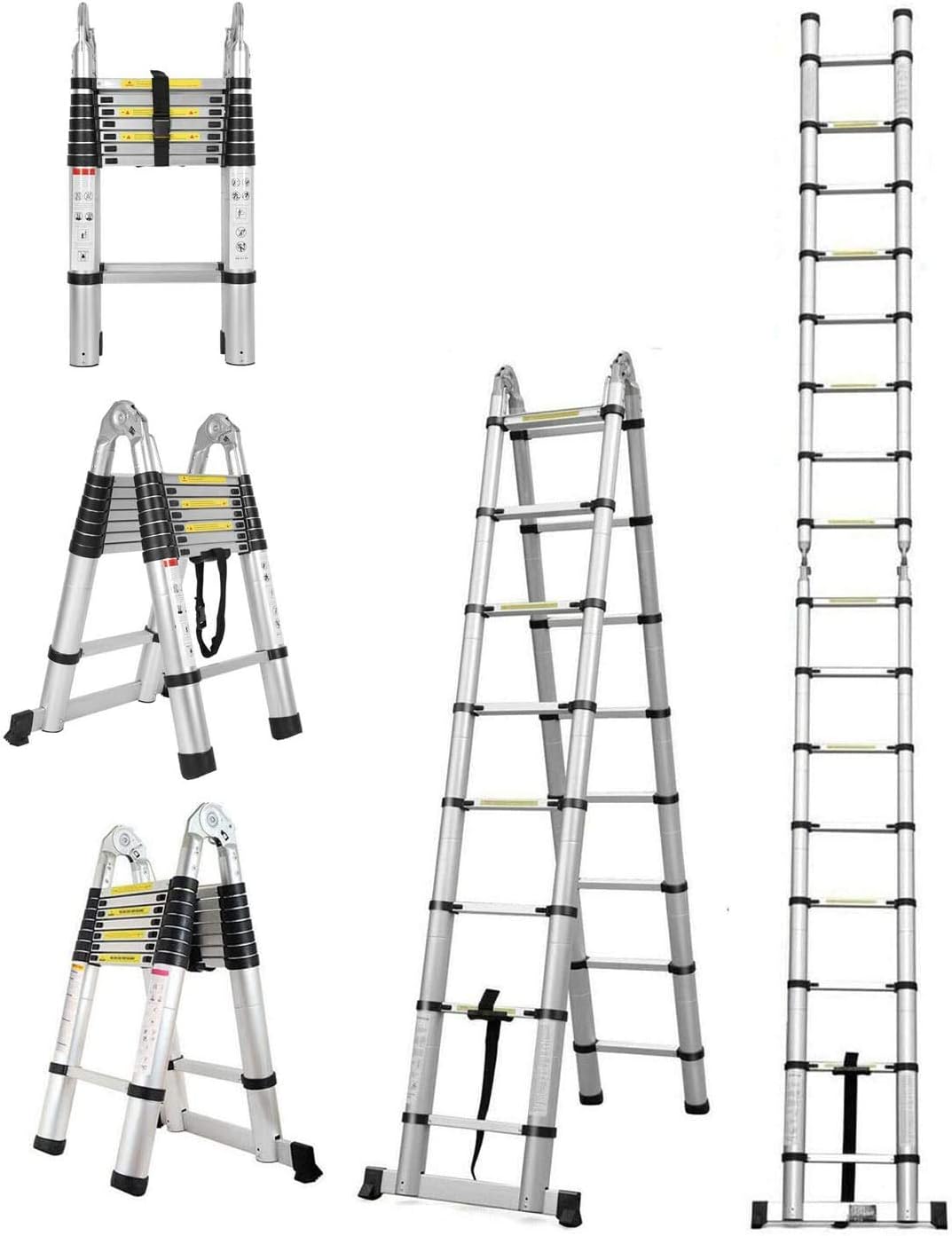 16.5FT/5M Telescopic Aluminum Extension Ladder with Slip-Proof Feet S625