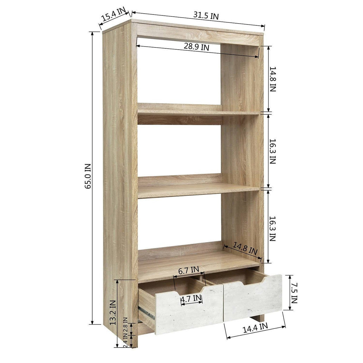 3-Shelf with Drawers MDF Bookcase Storage H918