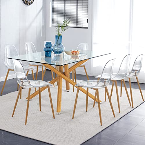 63 Inch Glass Dining Table with Tempered Glass Top and Silver Metal Legs N2930