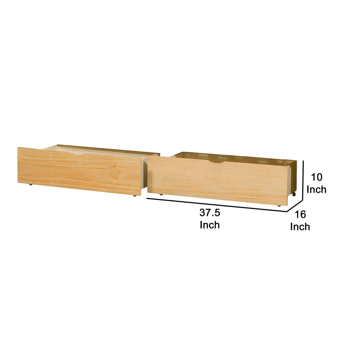 Wooden Underbed Storage Box with Caster Wheels, Set of 2 V1681