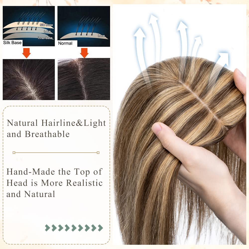 100% Real Human Hair Topper Silk Base Clip In Top Hairpieces 10 Inch 33g E328987