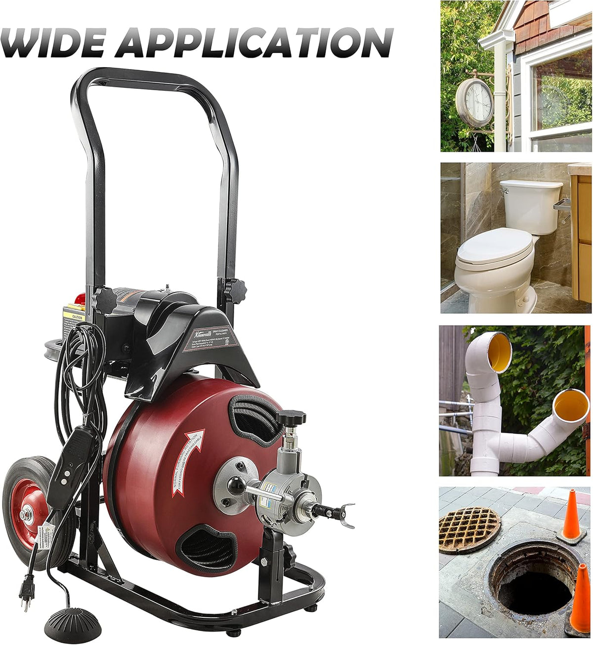 50-Feet Long 1/2 Cable Drain Auger Cleaner with Cutter Set & Foot Switch V180408
