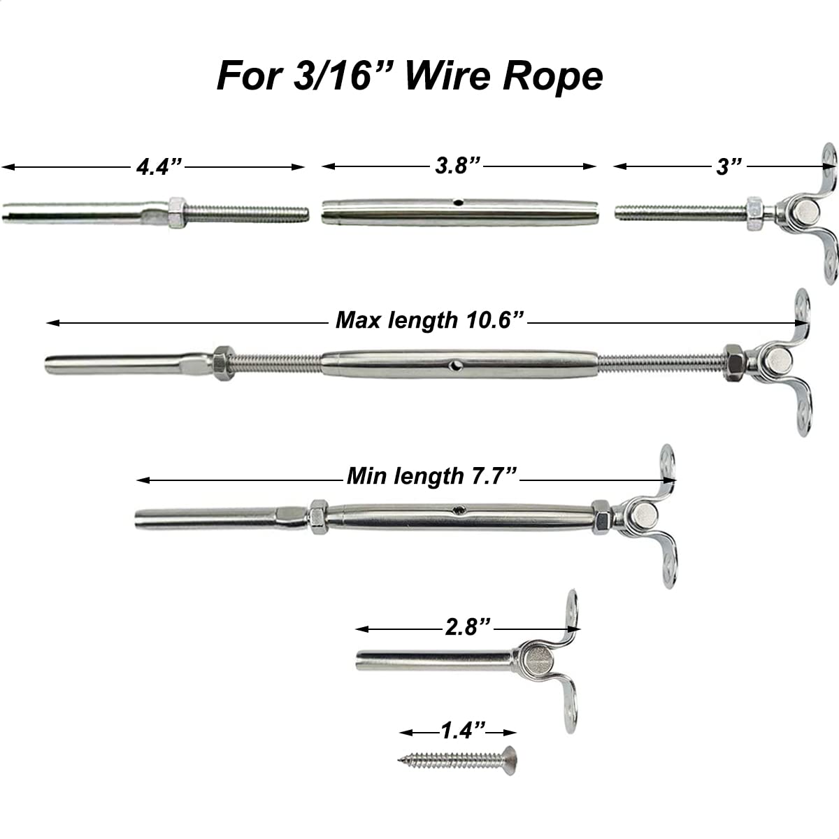 3/16 Cable Railing Hardware Kit T316 Marine Grade W45118