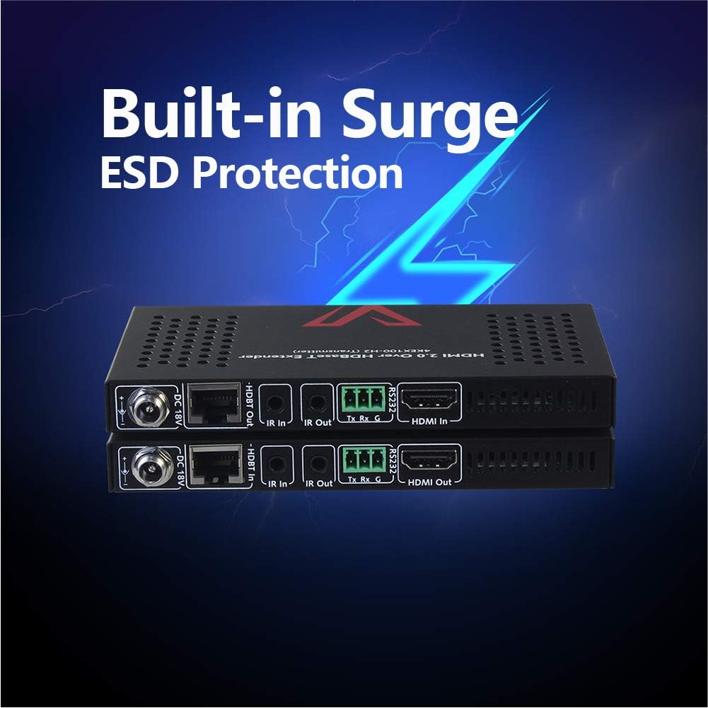 HDMI 2.0 HDBaseT Extender Over Cat5e/6a/Cat7 4K@60Hz 130ft PoE IR RS232 HDCP2.2 HDR CEC EDID T742
