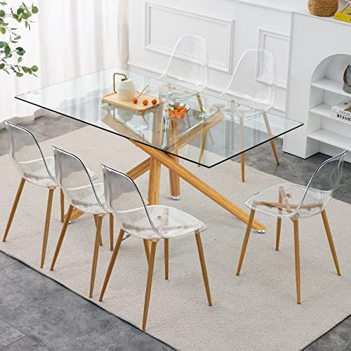 63 Inch Glass Dining Table with Tempered Glass Top and Silver Metal Legs N2930