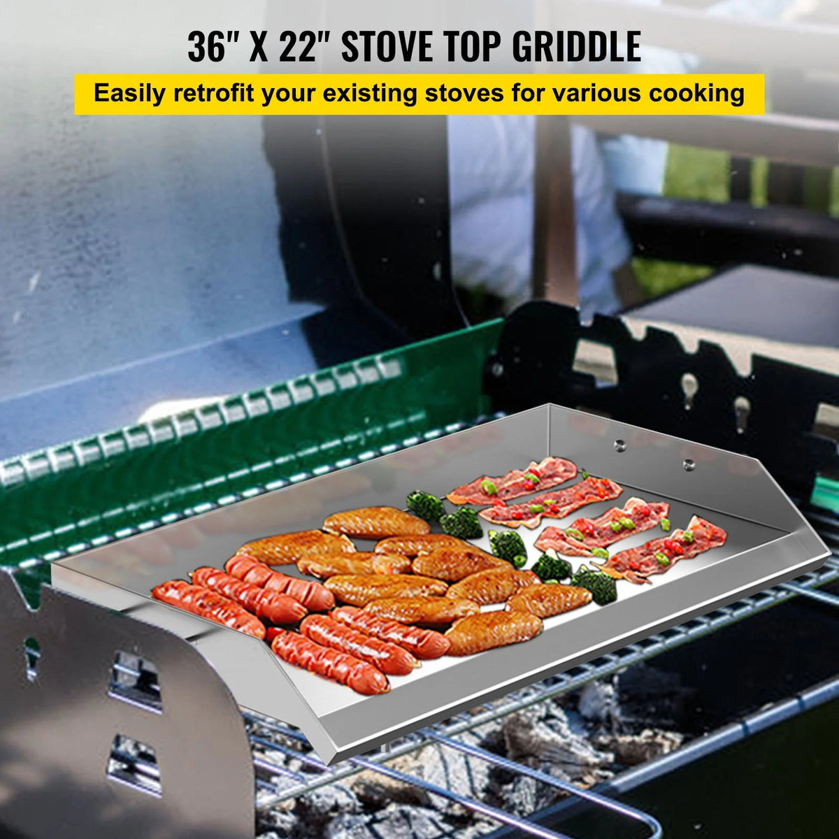 Stainless Steel Griddle Flat Top BBQ Plate with Handles and Grease Groove N20878