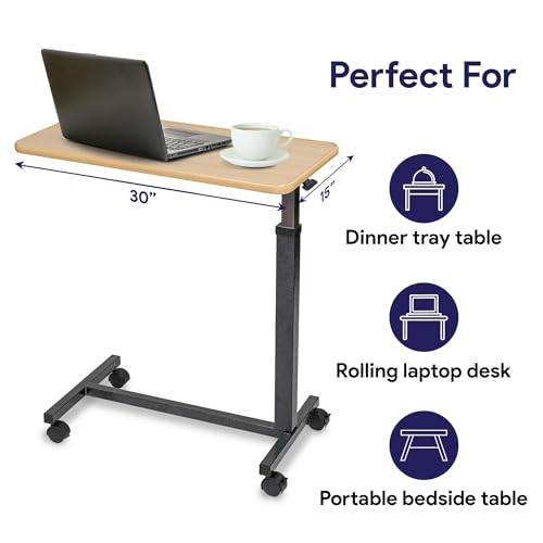 Overbed Table with Wheels Adjustable Height Wood Top Y541
