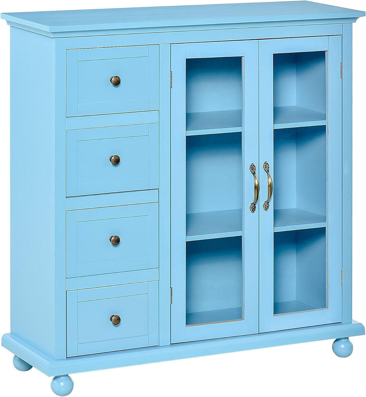 Storage Sideboard Cabinet with 4 Drawers and Glass Door Cupboard P18528