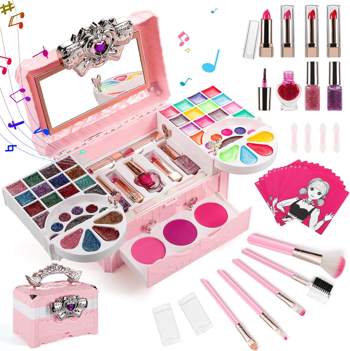 Washable Toddler Makeup Kit Pretend Play Make Up Toys Cosmetic Case W74362