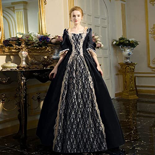 Women Renaissance Medieval Maxi Lace up Dress Vintage Half sleeve I3936