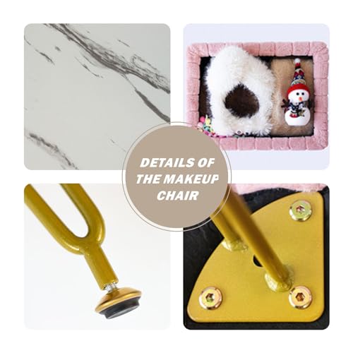Pink Faux Fur Vanity Stool with Gold Metal Legs and Hidden Storage L3573