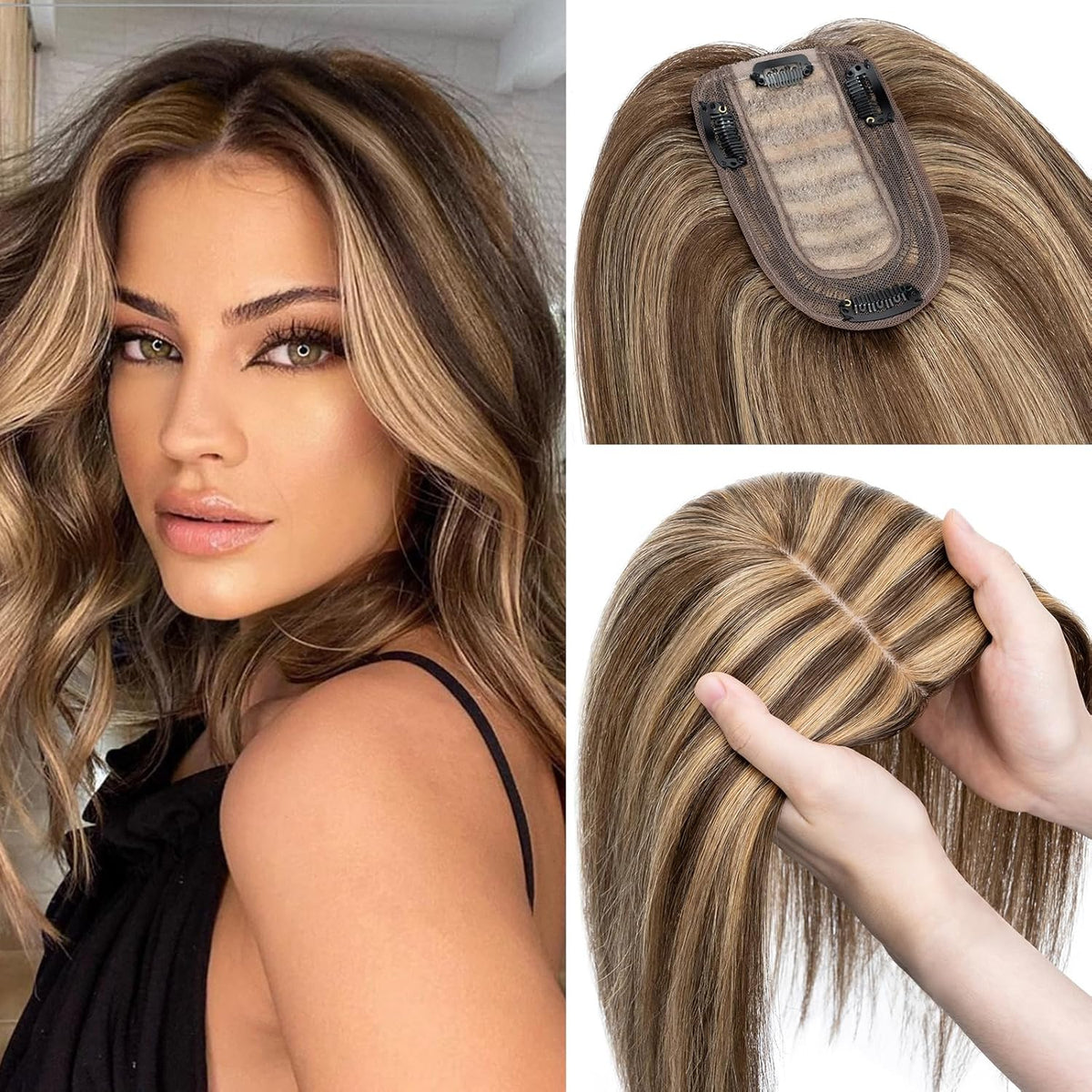 100% Real Human Hair Topper Silk Base Clip In Top Hairpieces 10 Inch 33g E328987