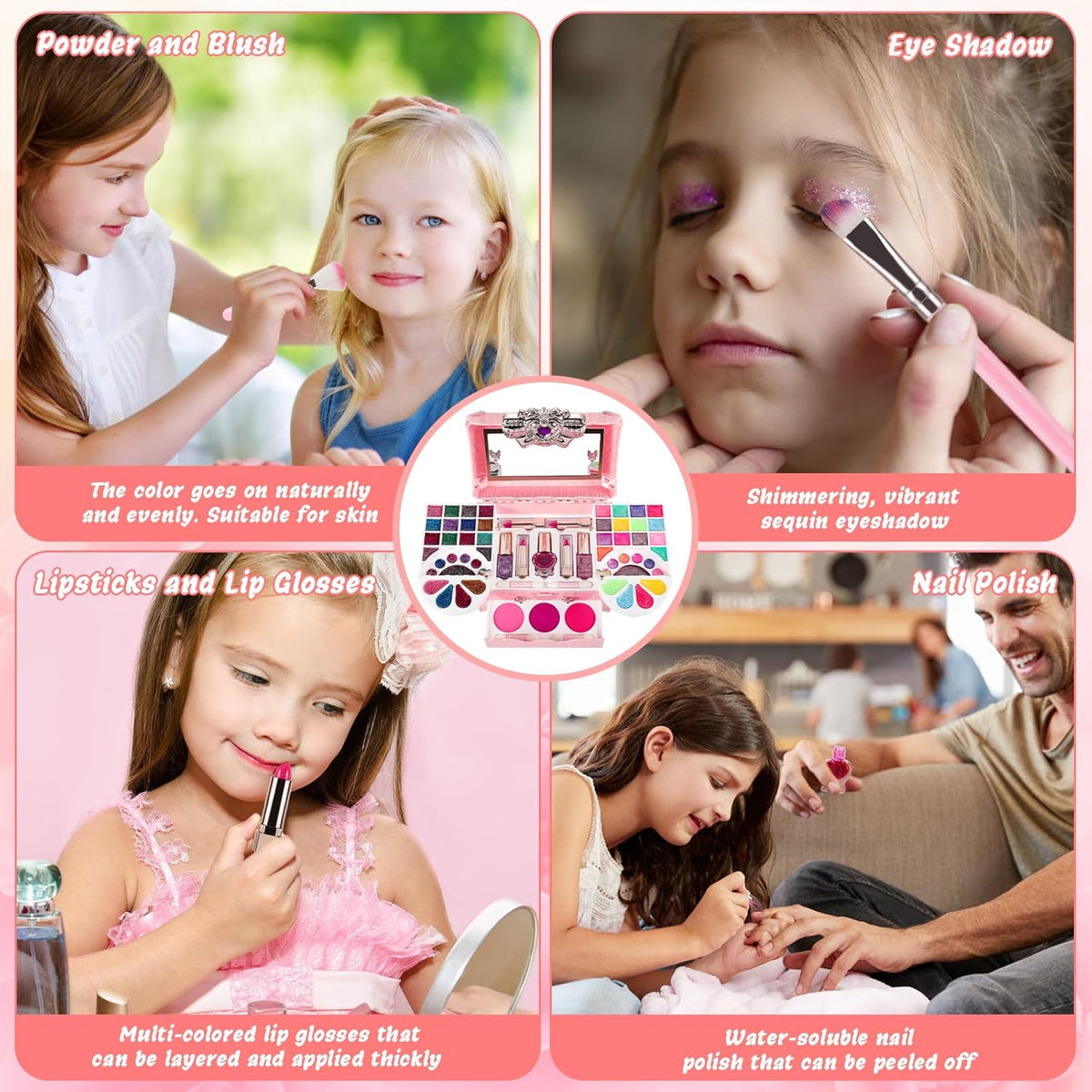 Washable Toddler Makeup Kit Pretend Play Make Up Toys Cosmetic Case W74362