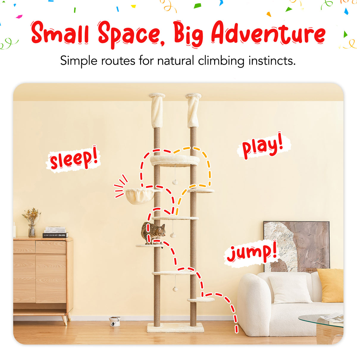 Beige Adjustable Height Cat Tree with Hammock Y16216