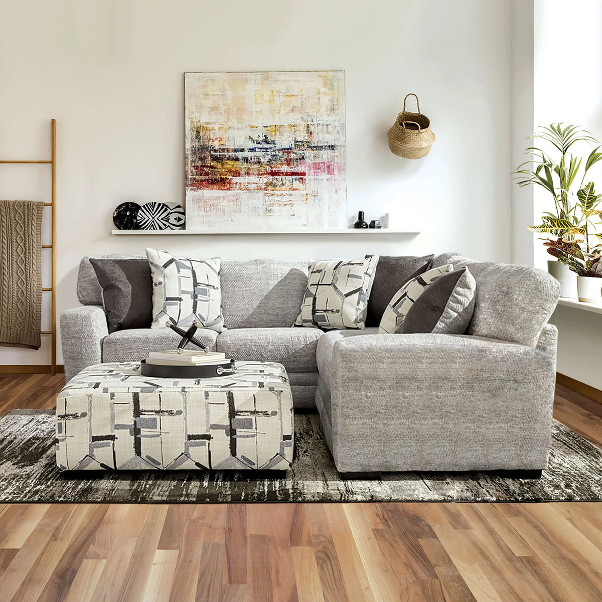 Grey Chenille L-Shaped Sectional F100