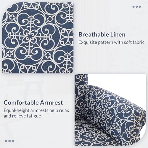 Upholstered Wingback Accent Chair, Fabric Armchair, Nailhead Trim High Back Patterned Corner Chair, Navy Blue/White X701
