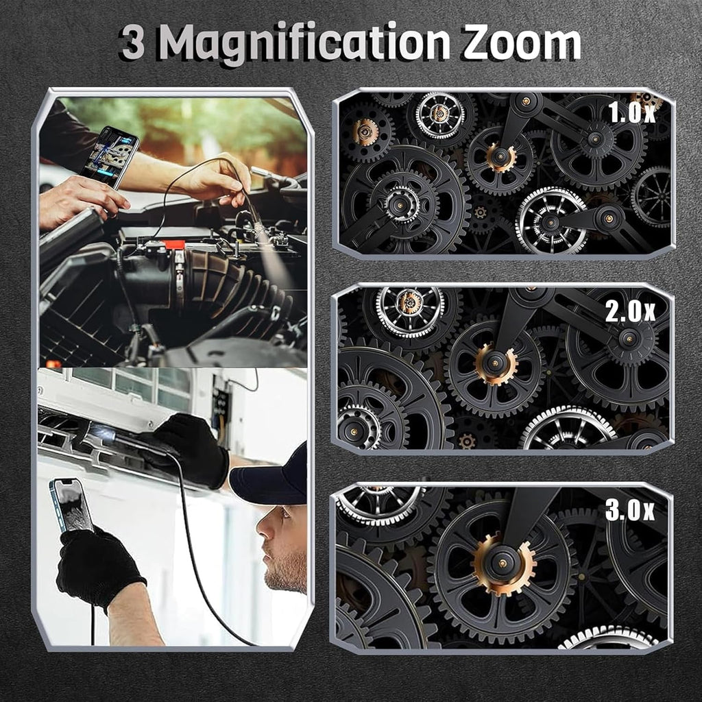 1920P HD Borescope with 8 Adjustable LED Lights, 16.4ft Semi-Rigid Cord, 7.9mm Industrial Endoscope O437849