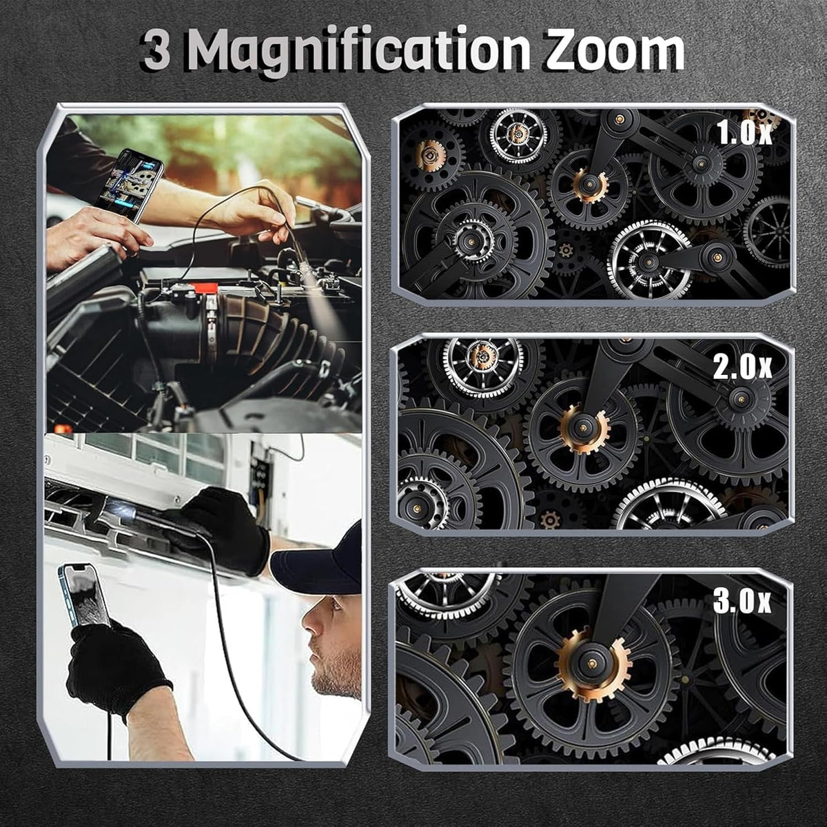 1920P HD Borescope with 8 Adjustable LED Lights, 16.4ft Semi-Rigid Cord, 7.9mm Industrial Endoscope O437849