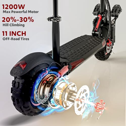 800/1200W Motor 48V 15/18/21AH Battery 11" All-Terrain Tires Heavy Duty Electric Scooter with Seat V370