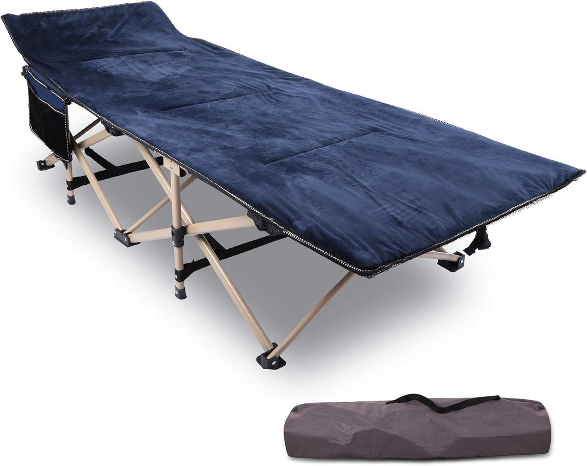 Blue Folding Camping Cot with Pad and Carry Bag T614
