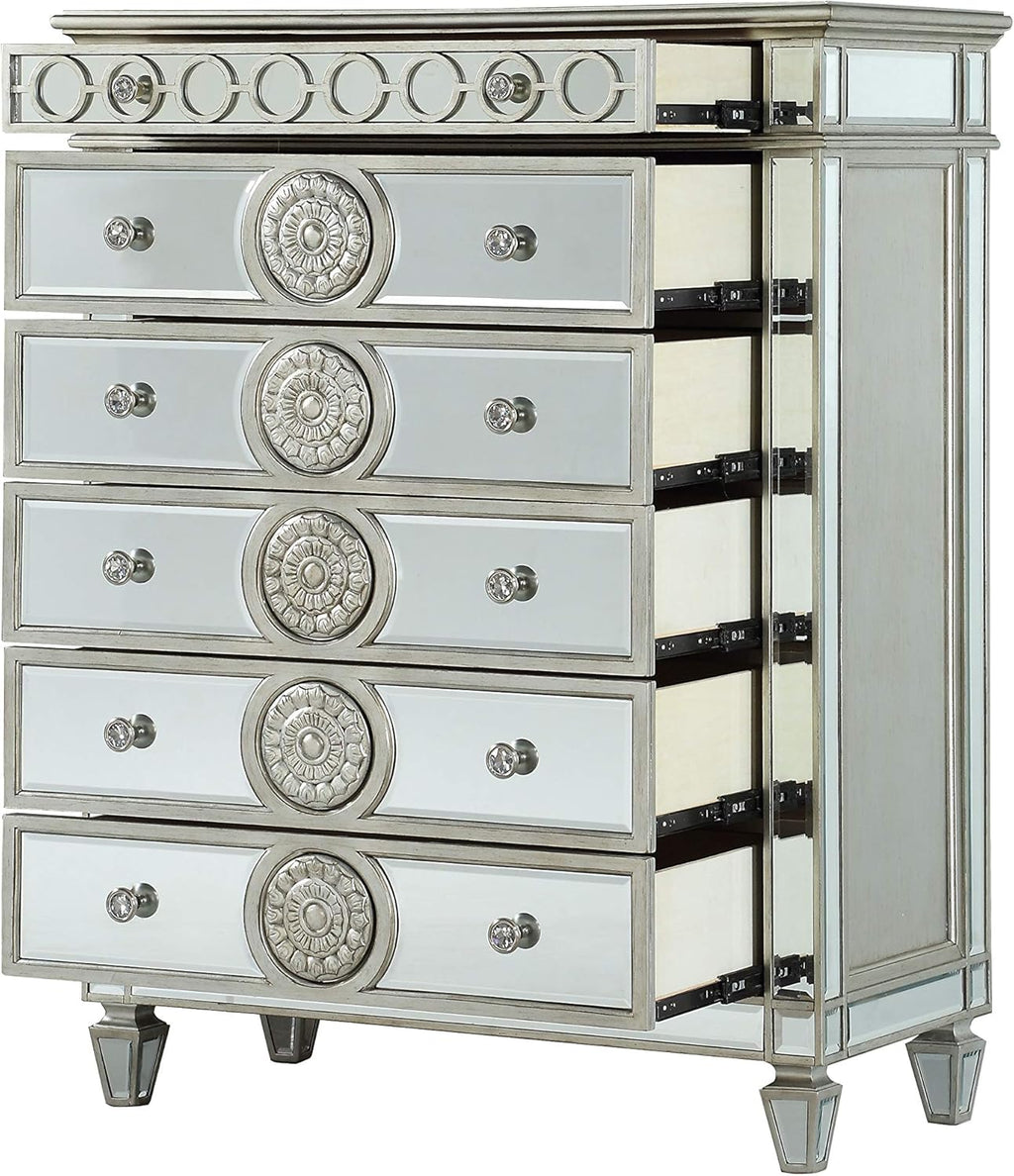 5 Drawer Mirrored Dresser with Pull-Out Tray S68956