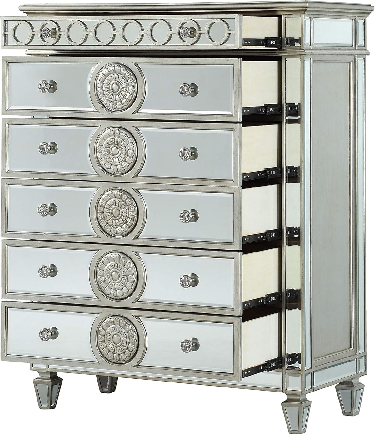 5 Drawer Mirrored Dresser with Pull-Out Tray S68956