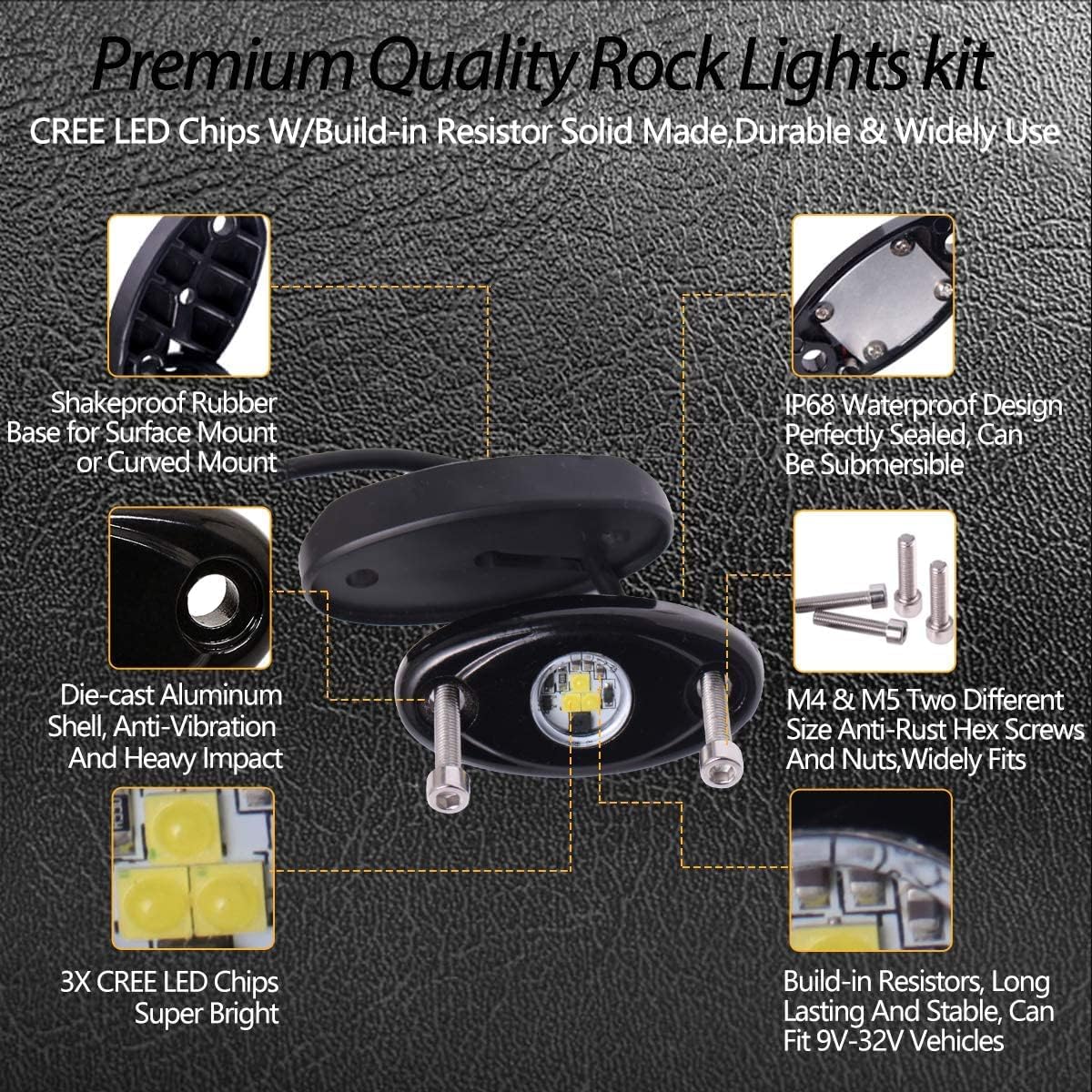 White LED Rock Lights 12 Pods F33203
