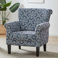 Upholstered Wingback Accent Chair, Fabric Armchair, Nailhead Trim High Back Patterned Corner Chair, Navy Blue/White X701