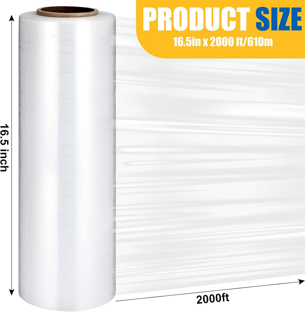 16.5 Inch x 2000 ft 65 Gauges Clear Cling Film PE Shrink Wrap N5407